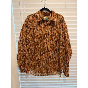 Johnny Cotton Mens XL Cigar Print Button Down Shirt Made in USA  Brown